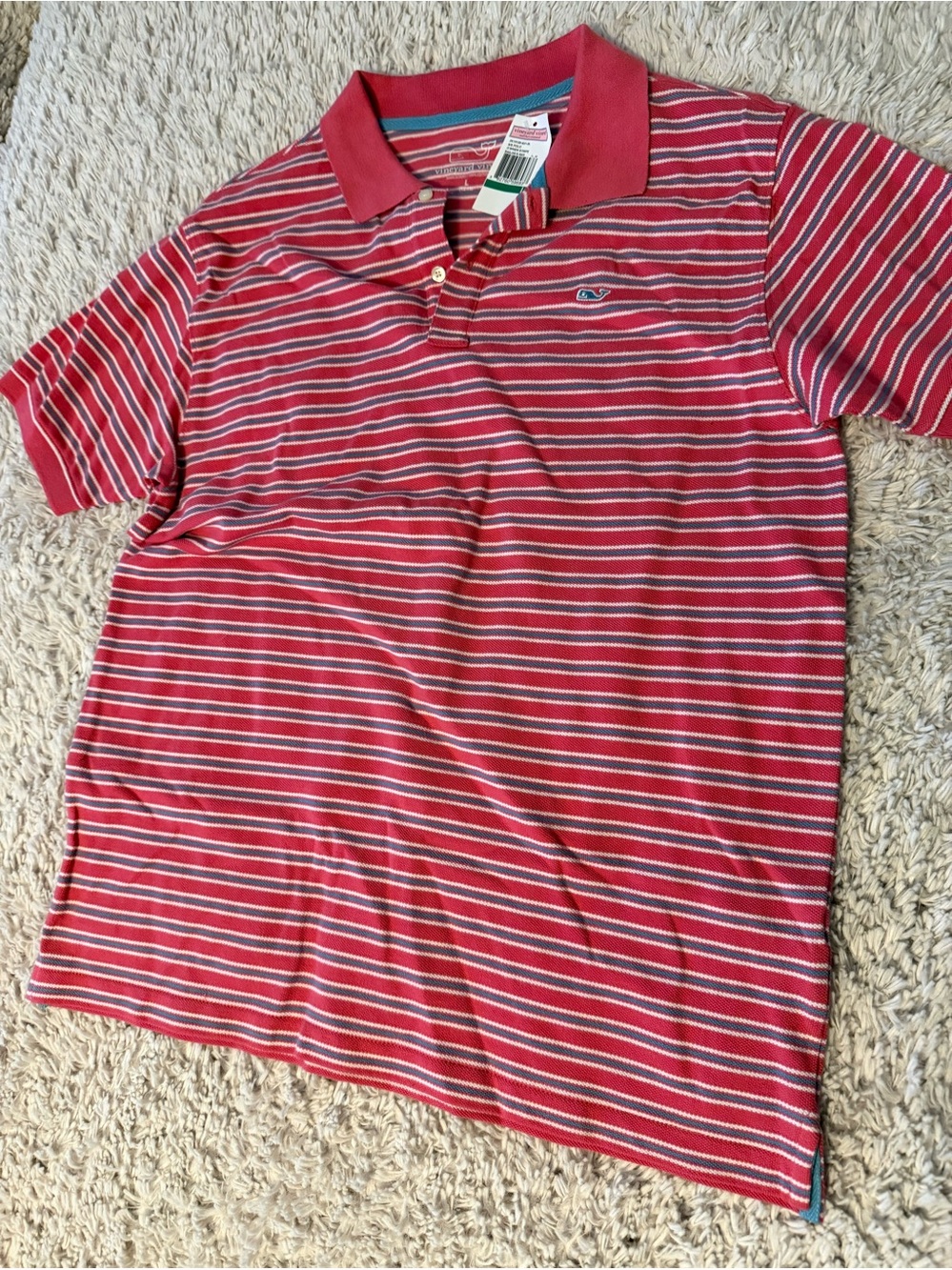 Vineyard Vines boys size 16-18- /Striped pink Polo Shirt- NEVER WORN!